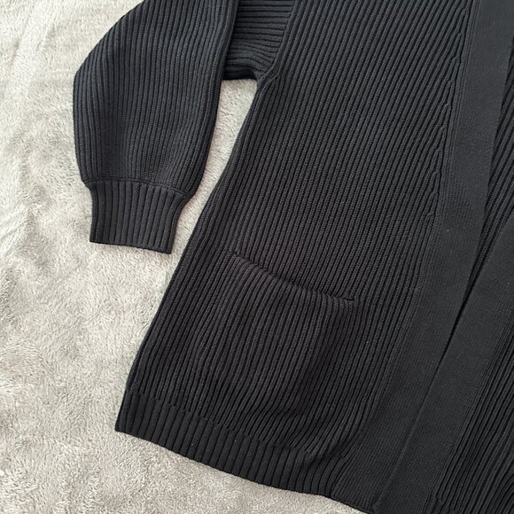 Quince 100% Cotton Ribbed Black Oversized Cardigan MEDIUM - Picture 3 of 7